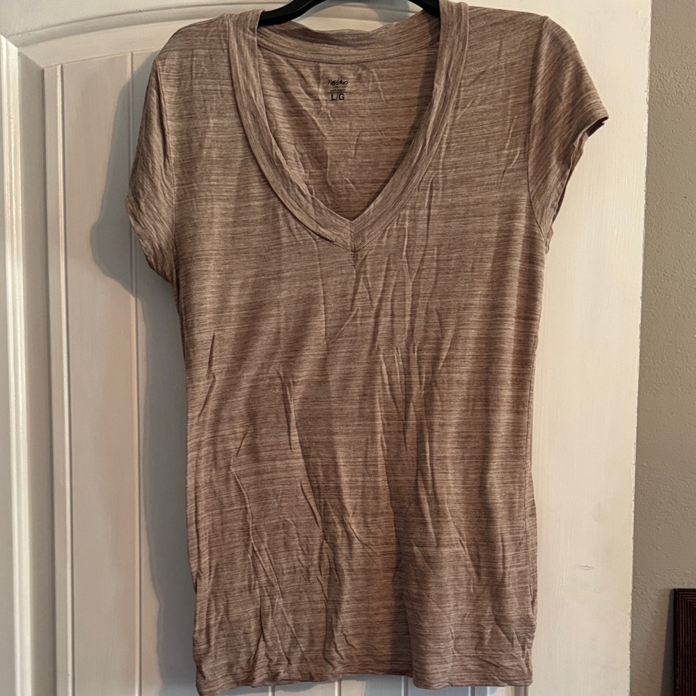 Massimo‎ Light Brown V-Neck Short Sleeve Tee
